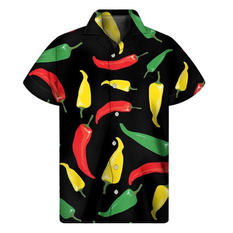 Mens Colorful Chili Pattern Shirt 3D Printed Pepper Hawaiian Shirt Summer Button Short Sleeve Top Street Collar Aloha Shirt M250320