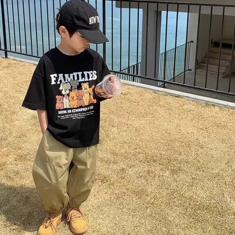 Boys summer short sleeved T-shirt new small and medium-sized childrens round neck top childrens casual version half sleeved fashionableT250321