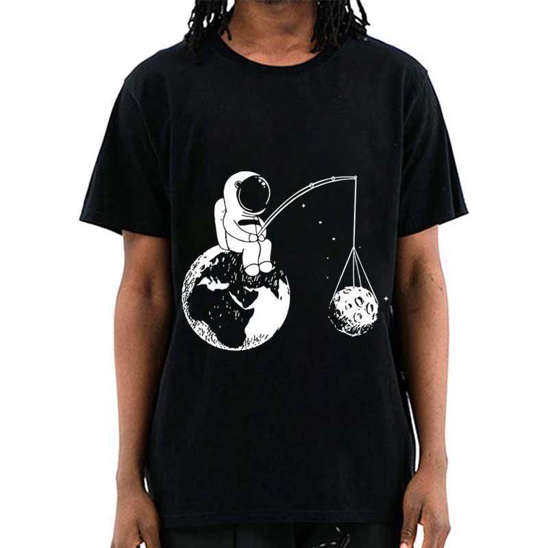Summer casual mens high-quality T-shirt 100% pure cotton loose and interesting design astronaut print mens cool T-shirt mens T-shirtT250319