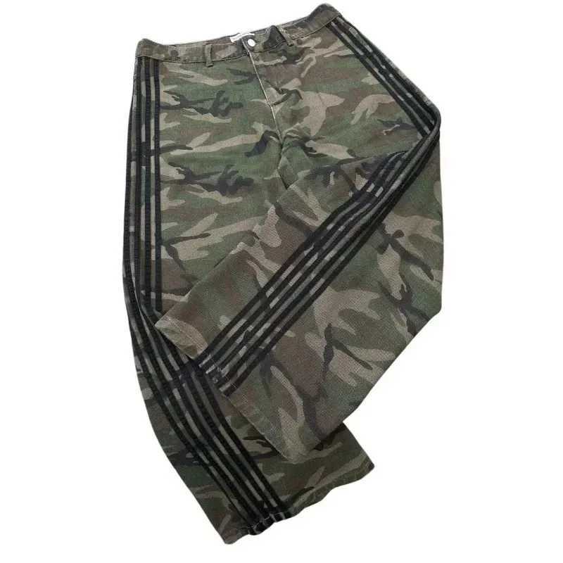American fashion Gothic striped camouflage jeans mens Y2K street loose Harajuku fashion casual high waisted wide leg pantsT250319