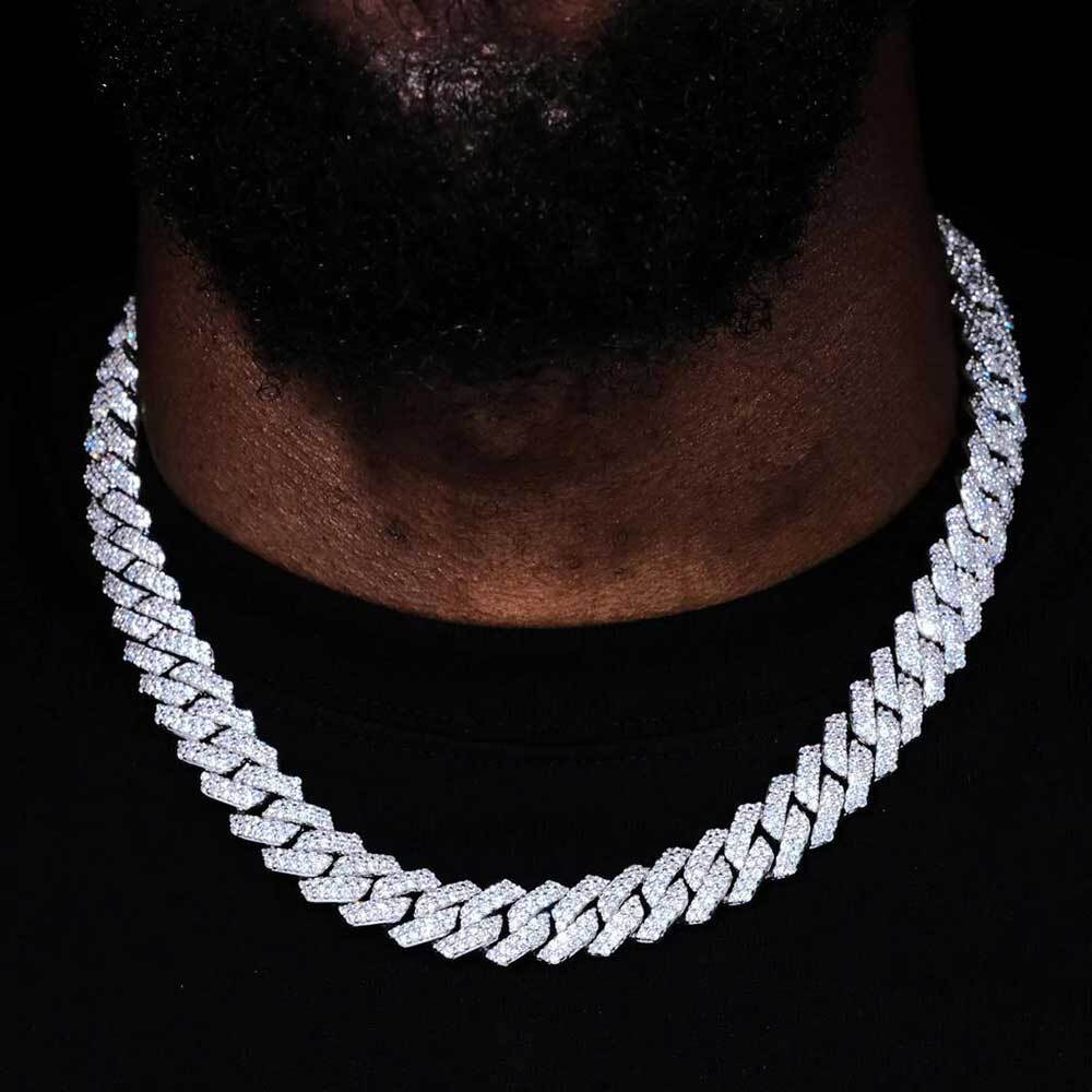 14mm Hip Hop Rhombus Cuban Link Chain Necklace Brass Setting Zircon Box Buckle 18K Gold Plated Iced Out Mens Bracelet