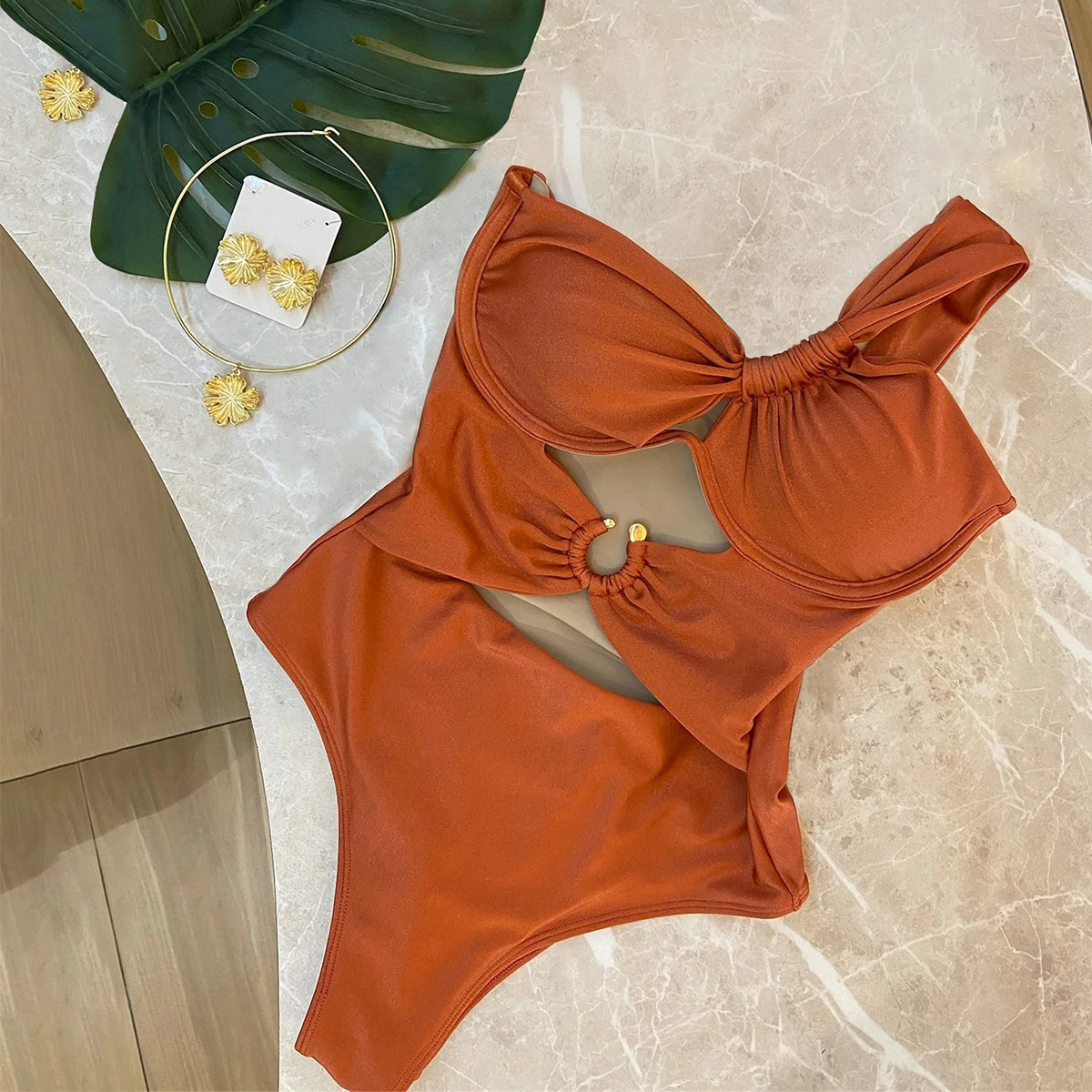 Single shoulder swimsuit womens 2025 sexy bikini Biquini hollow cut 250320