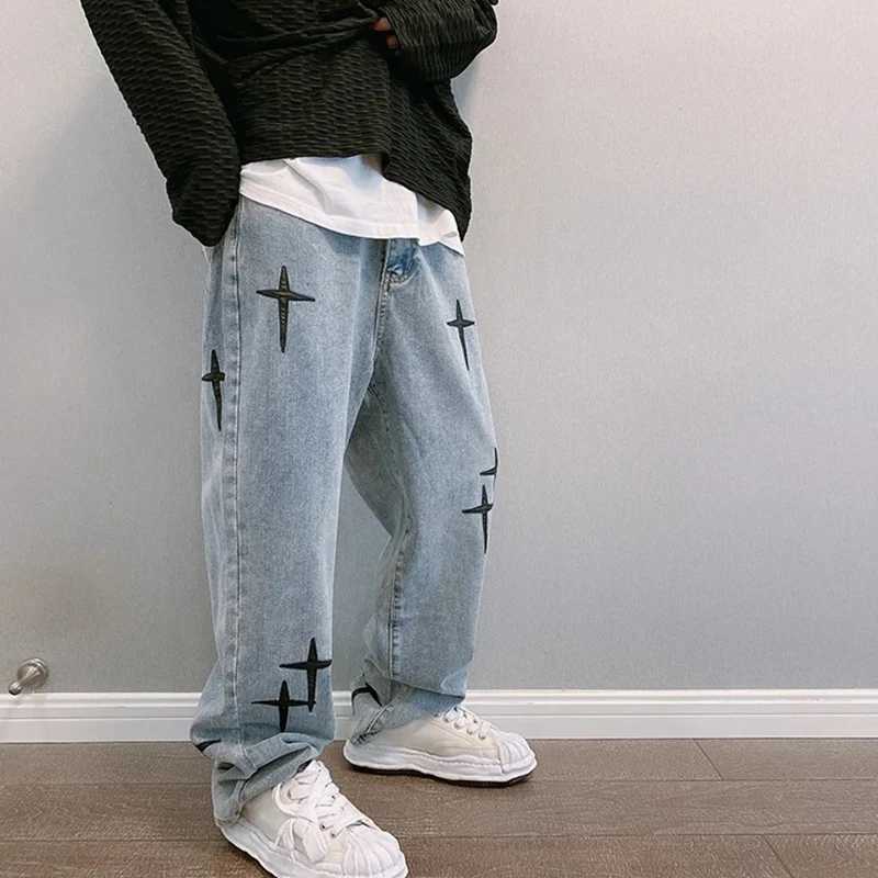 2024 new mens star printed jeans Y2K clothing hip-hop bag wide leg pants straight goods Trouser Pantalon HommeT250319