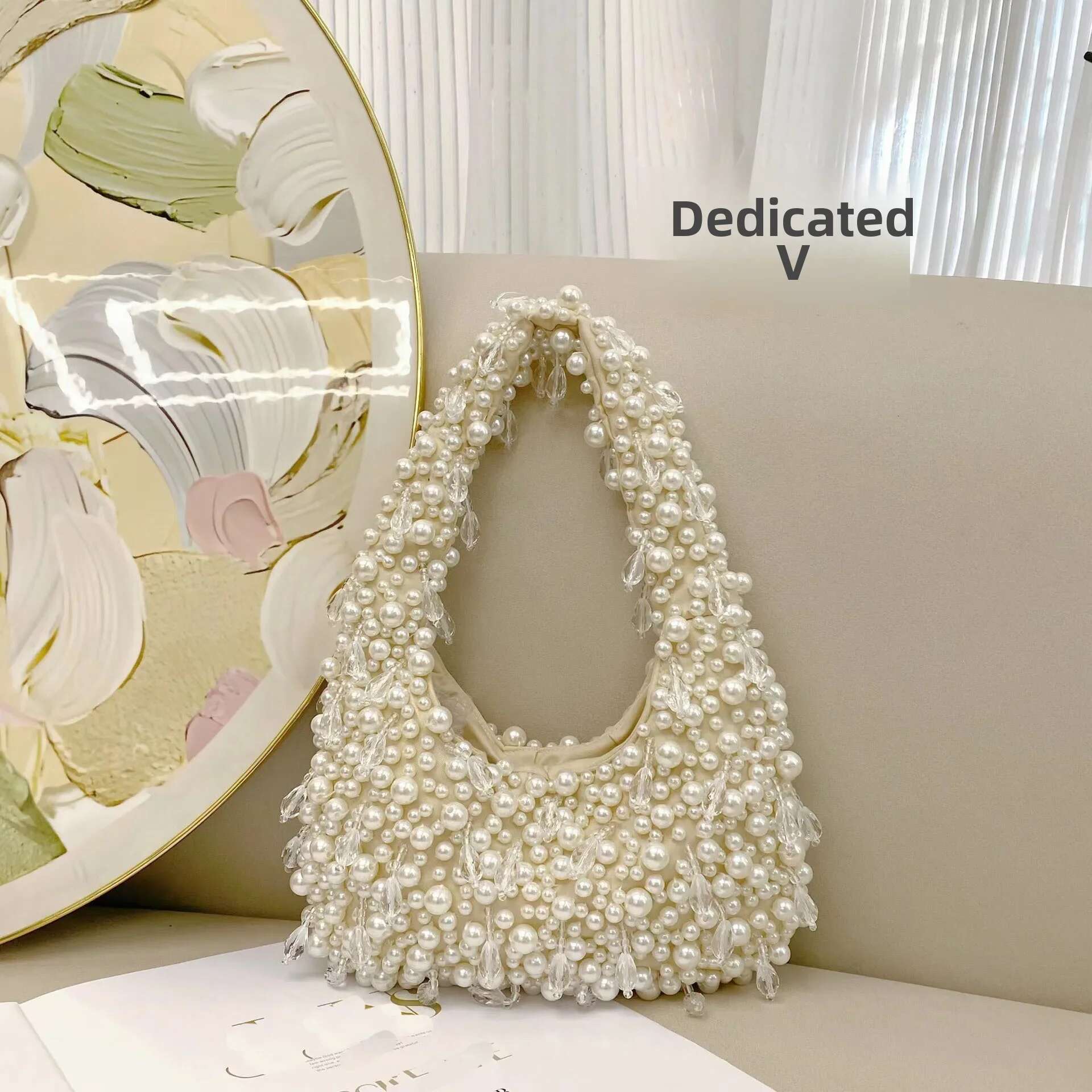 Sweet Fresh Cute Versatile Casual Pearl Crystal Beads Fashionable Niche Design Handbag Single Shoulder Underarm Bag