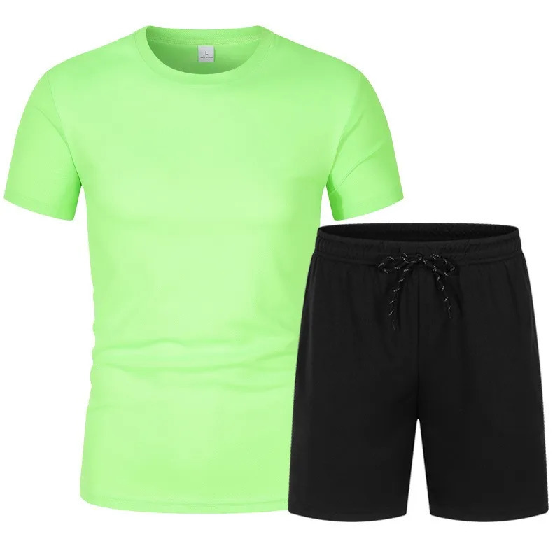 Summer Trendy Leisure Sports Short sleeved Summer Unhooded Drawstring Shorts Loose Regular Mesh Sports Set 250320