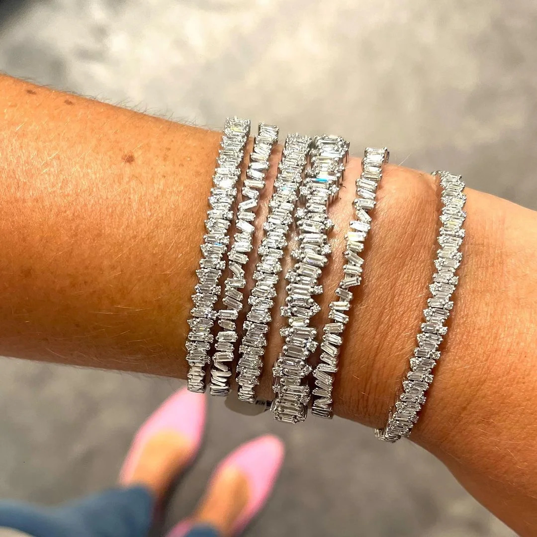 Iced Out Bling 5A Rectangle Cubic Zirconia CZ Cluster Top Quality Fashion Women Sparking Bangle Bracelet 250320