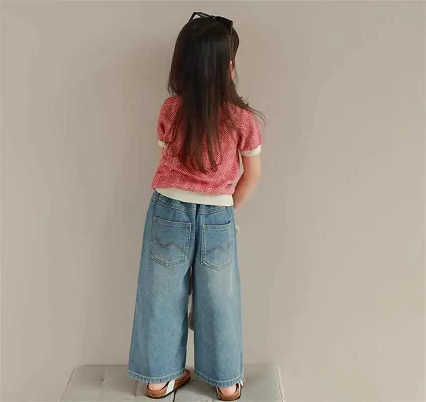 Womens clothing childrens clothing summer bags multiple pockets elastic waist jeans wide leg pants 3-7 year old womens pantsT2502320