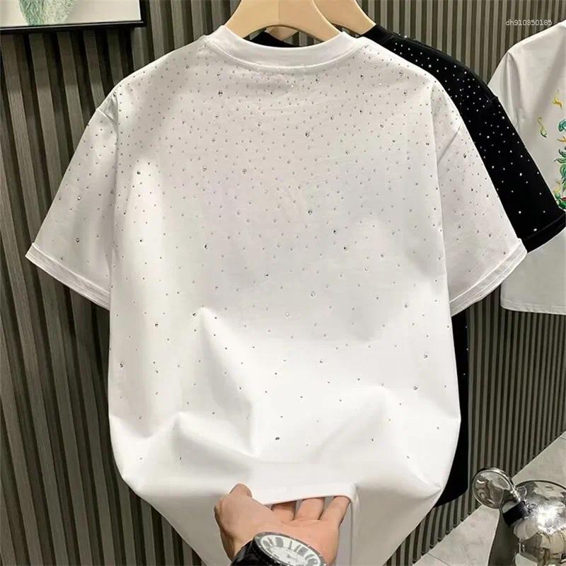 Men's T Shirts Summer Rhinestone Rivet White Shirt Man Designer Clothes Round Neck Short Sleeve T-shirt Mens Techwear Camiseta Hombre