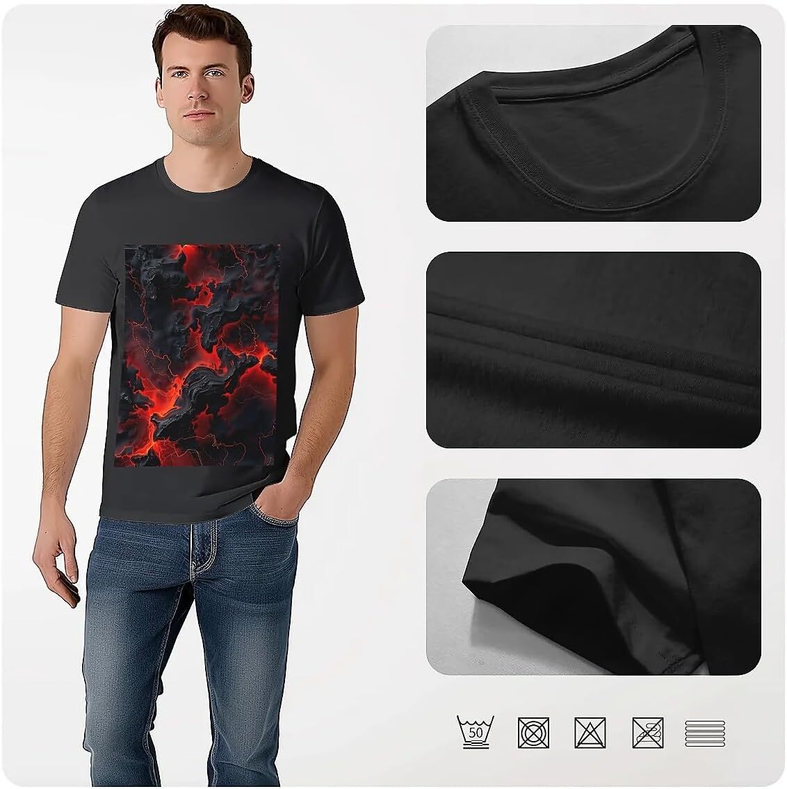 T shirt for Mens Mens Novelty T-Shirts Graphic 2D Print Summer Short Sleeve Black and Red Abstract Shirts Tshirt Graphic Tee Casual Tops Clothes Short