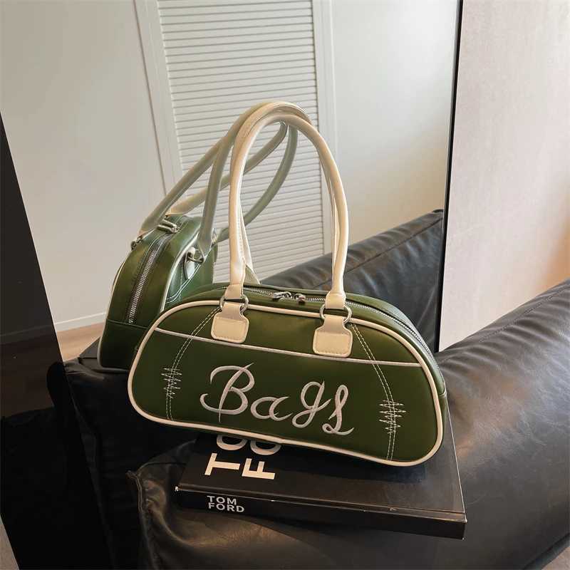 Large capacity letter bottom baseball bag embroidered with retro shoulder bags for American women Y250319