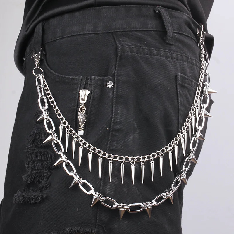 2 Styles Layered Punk Chain On The Jeans Pants Women Spike Keychains for Men Hip Hop Cool Versatile Mens Waist Chain Ornaments 250320