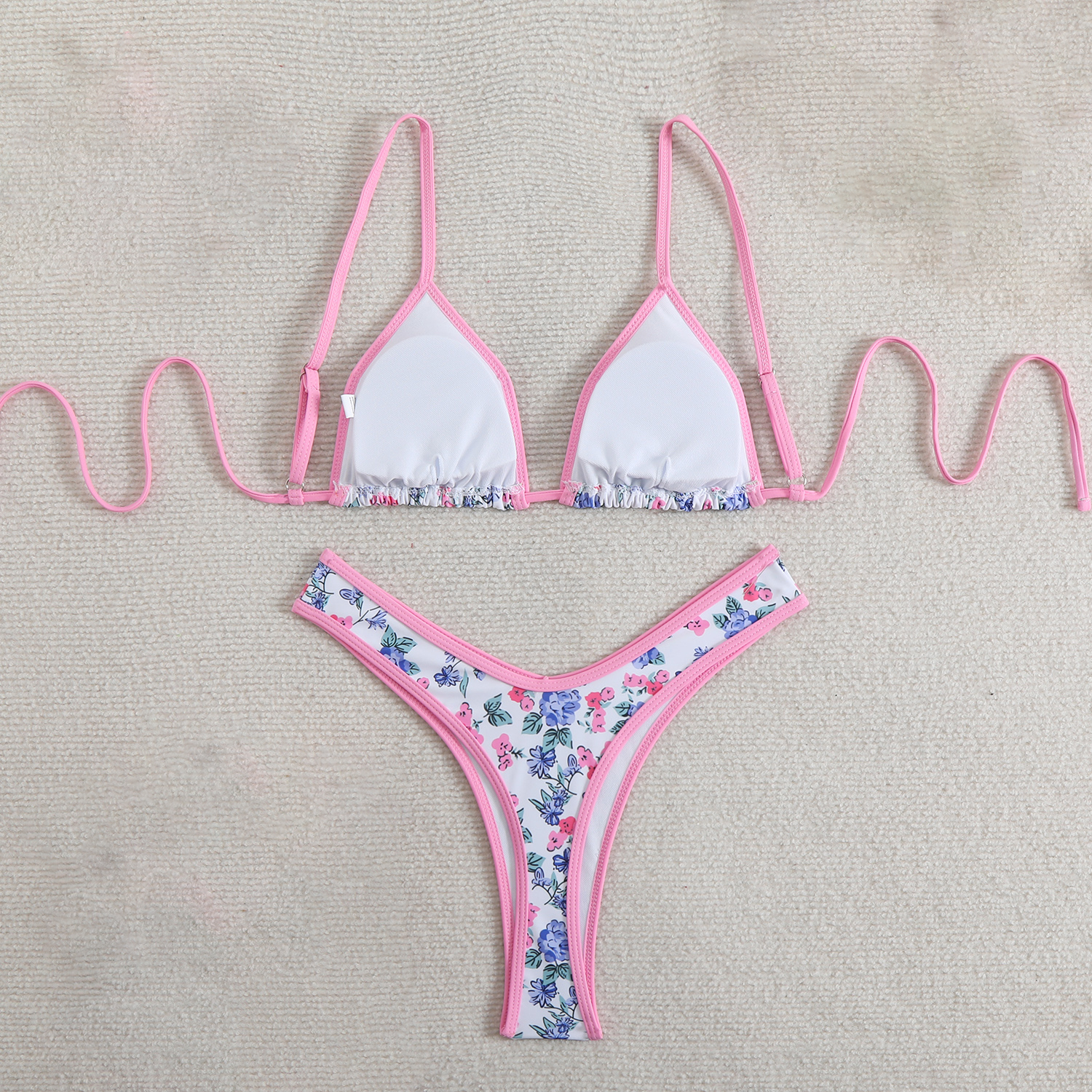 Women Cute Thong Bikini Swimsuit 2025 Triangle Bikinis Set Female Two-piece Swimwear Floral Print Bathing Suits for Summer Beach Brazilian Bathing Sui