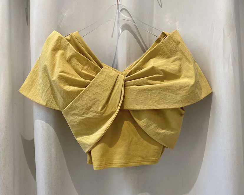 Girls solid color short sleeved shirt Korean summer wrapped shirt childrens clothing childrens crop tops teenagers aged 4 to 16T250320