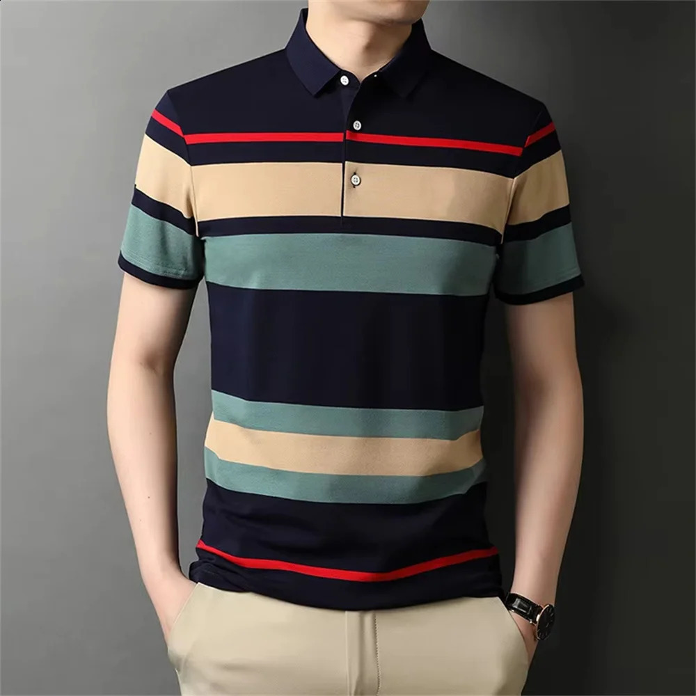 Mens Polo Shirt Business Casual Summer Short Sleeves Tops Pattern Print Button T Shirt Loose Clothes Fashion Polo T Shirt 250319