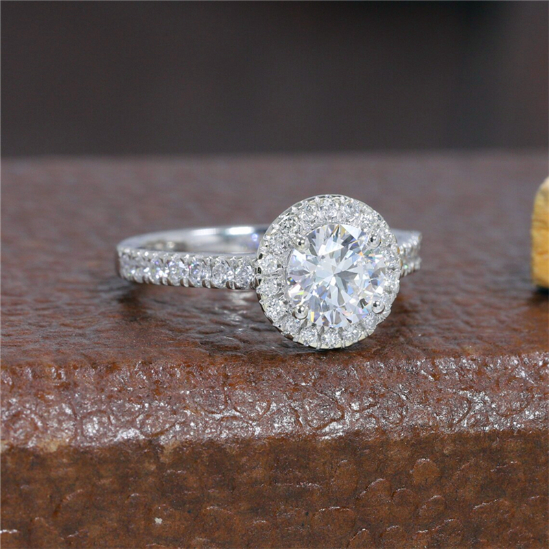 Jewelry 1.0 Carat Round Cut Hlao Engagement Ring Solid 14K White Gold Wedding Lab Grown Diamond Womens Ring HPHT Diamond