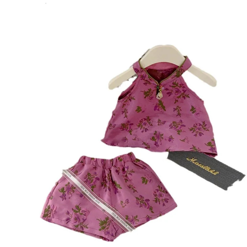 Summer Babys Girls Red 2PCS Clothing Set Cotton Love Print Slip Tshirt Loose Smooth Elastic Wiast Dress Childrens 250319