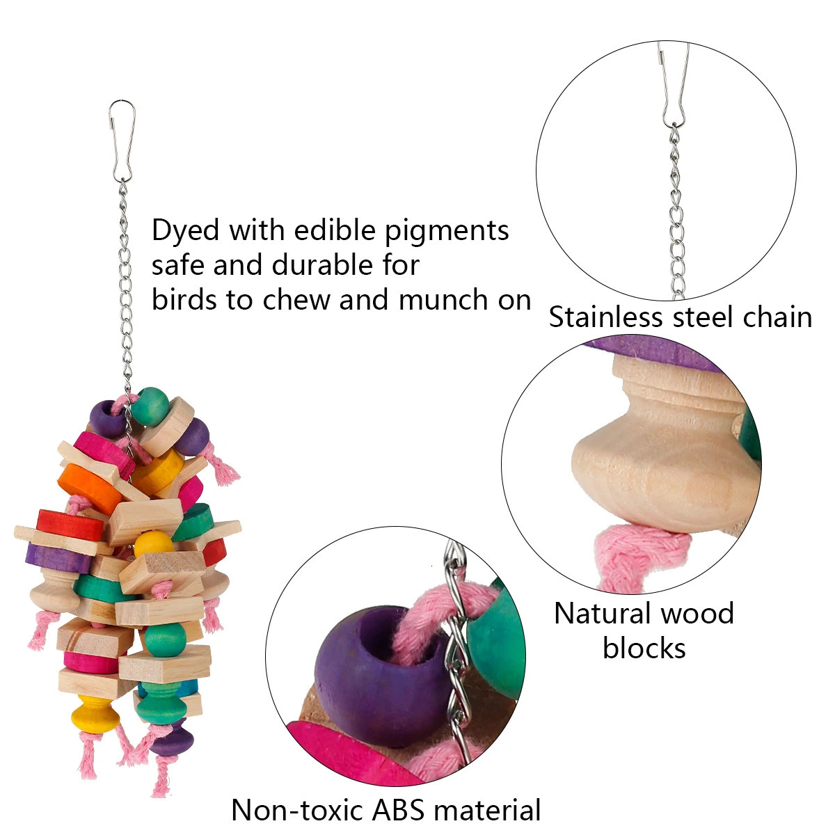 Parrot Chew Toys Bird Hanging Bite Wooden Blocks Cage Fun Toy for Chewing Climbing Biting Knots 250320