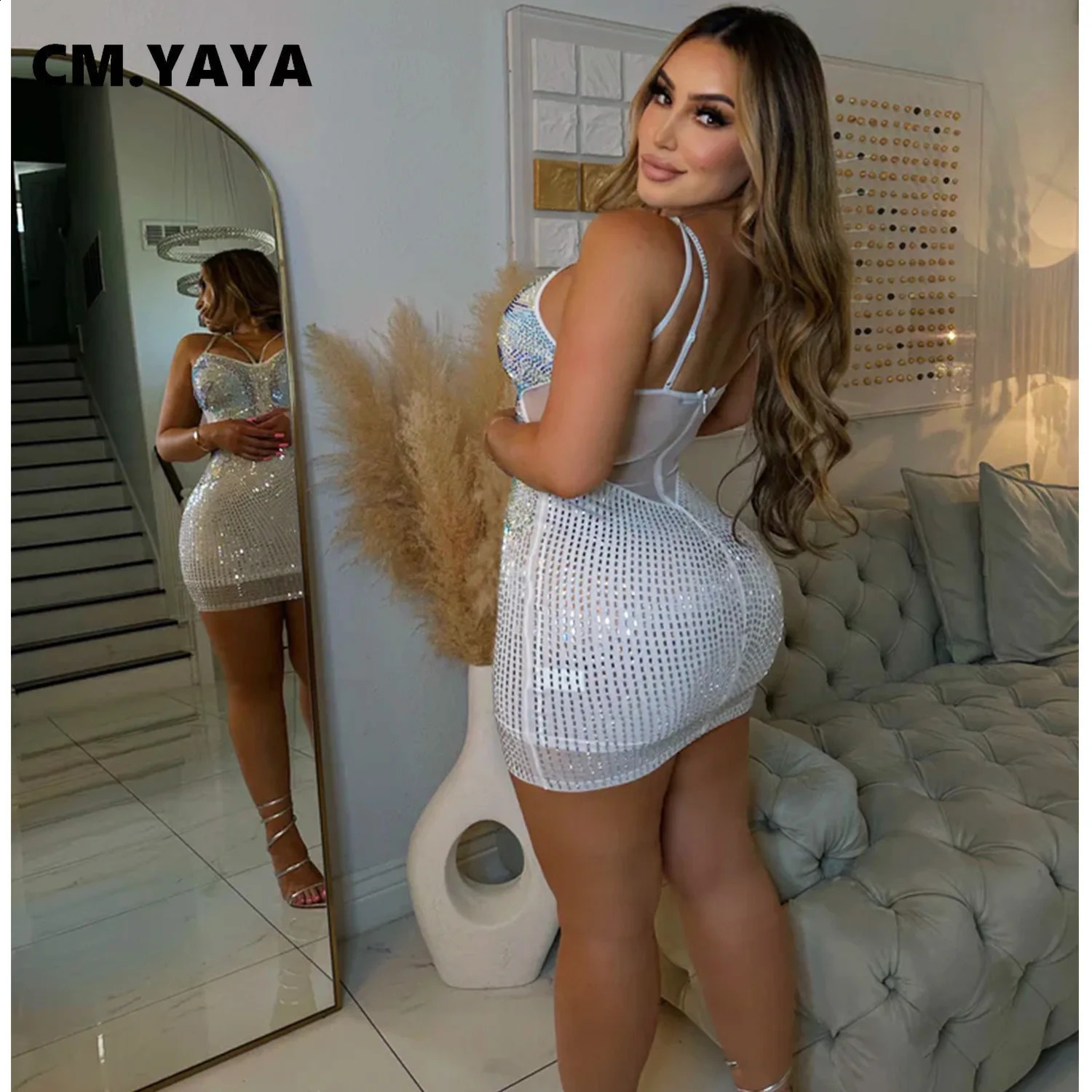 CM YAYA Womens Butterfly Diamond Rhinestone Pendant Neck Birthday Body Midi Mini Dress Evening Vestido 250317