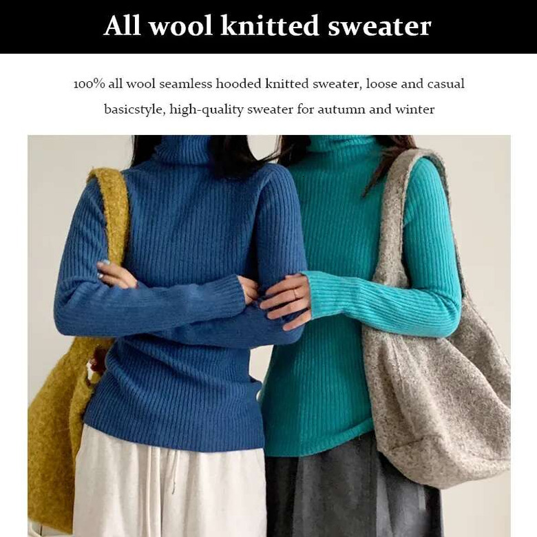 Wool Turtleneck Sweater Women's Sweater Stripe Design Comfortable Stylish Wool Women Synonyms Comfy and Trendy