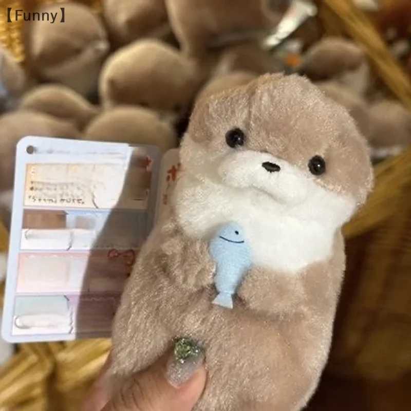 1 cartoon cute otter with fish/cat dog plush keychain creative Kavay keychain backpack hanging decorationXJ250319