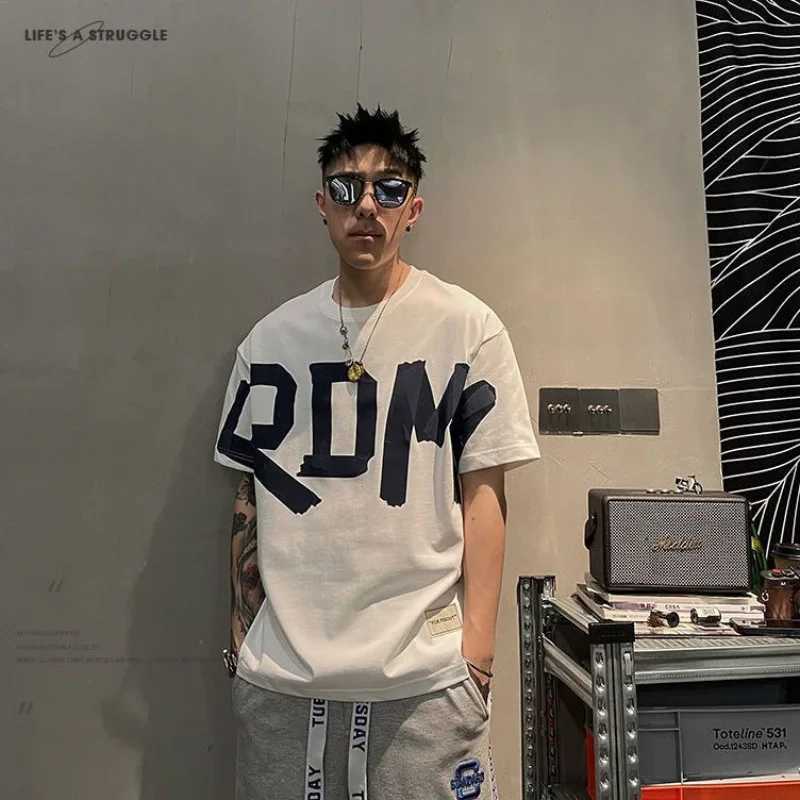 Mens trend loose printed letter top T-shirt summer new solid color short sleeved casual T-shirt Harajuku fashion mens clothingT250319