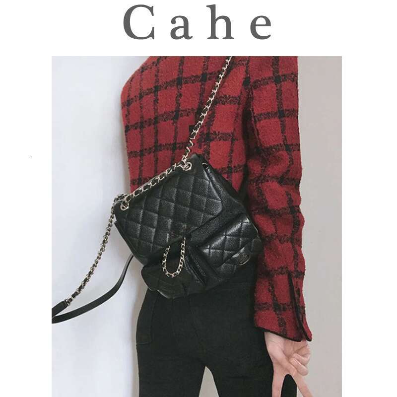 High End Leather With Dia Grid Chain Mini Backpack