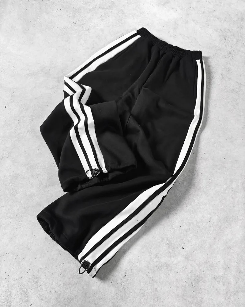 Y2k Mens Casual Trousers Gothic Hip Hop Rock Striped Fashion High Waist Wide Leg Pants Retro Extra Large Knitted Womens 250317