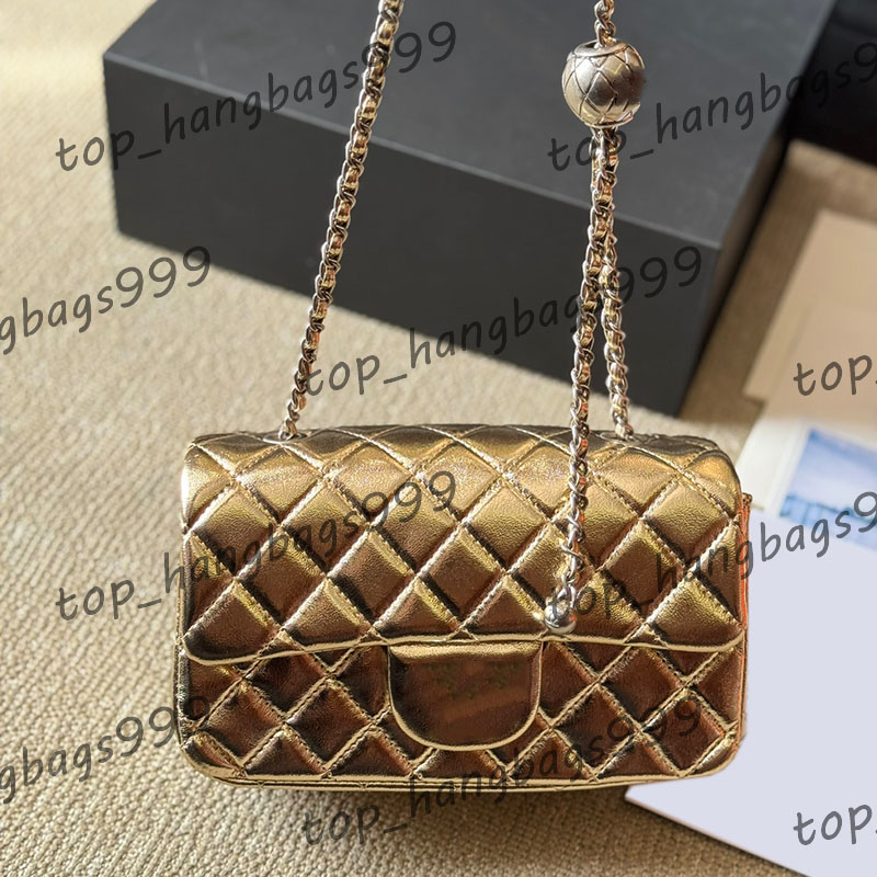 Shiny Metallic Square Shoulder Bags Classic Mini Flap Quilted Purse With Silver Small Ball Adjustment Buckle Crossbody Handbags Card Holder Wallet Purse 20cm