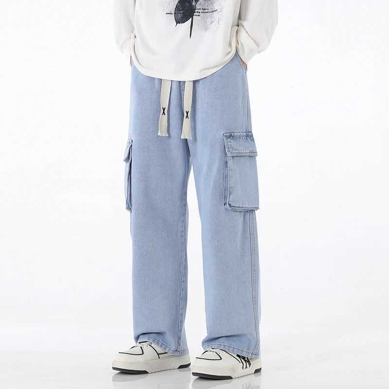 2024 New Mens Bag Jeans Fashion Street Clothing Retro Wide Leg Pants American Street Clothing Y2K Large Pocket Youth CoatT250319
