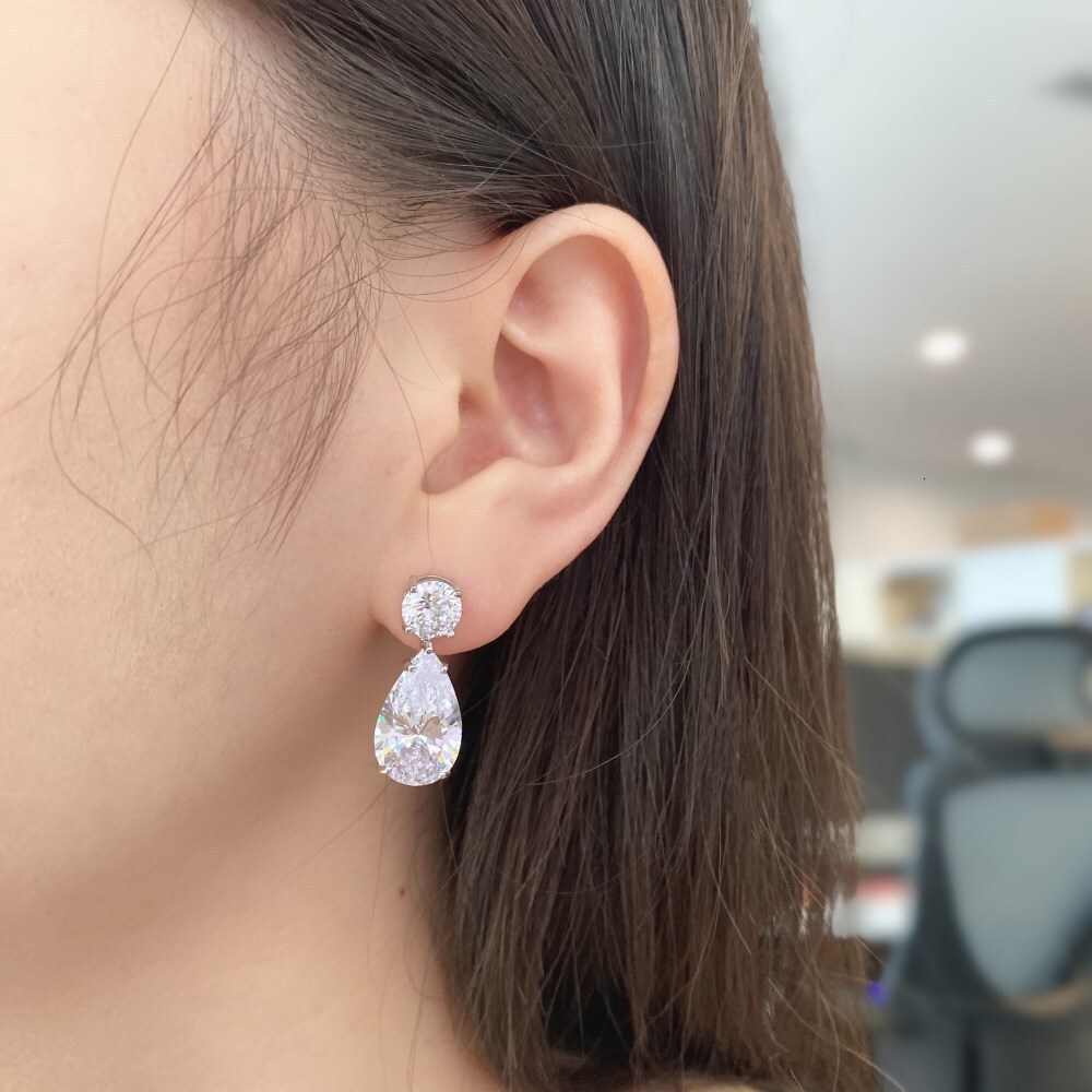 Certified 19cttw Waterdrop Moissanite Drop Earrings for Women 925 Sterling Silver Pear Cut Diamond Stud Earring Bride Jewelry