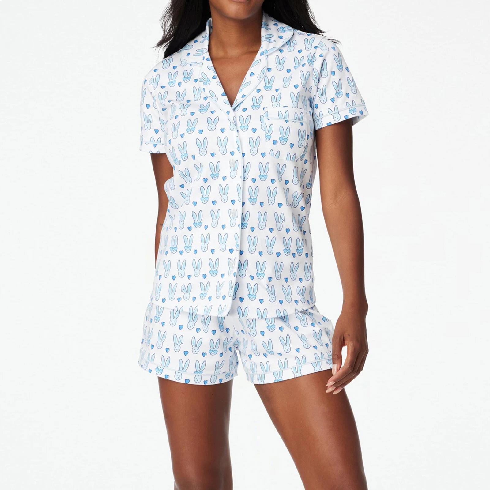 Womens Cute Roller Rabbit Pajamas Monkey Print Sleep Pajama Shorts Set for Women 2 Piece Short Sleeve Preppy Matching Pj Sets 250319