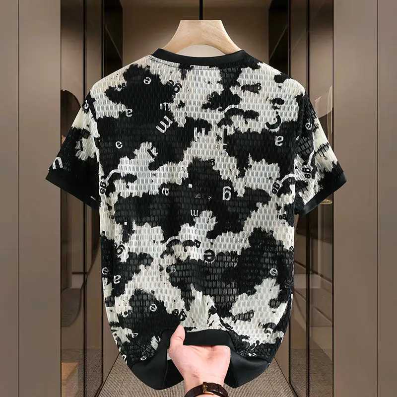 Fashion O-Neck Short Sleeve Printed Letter Tie Dye T-Shirts Men Clothing 2024 Summer New Loose All-match Tops Casual Tee ShirtT250319