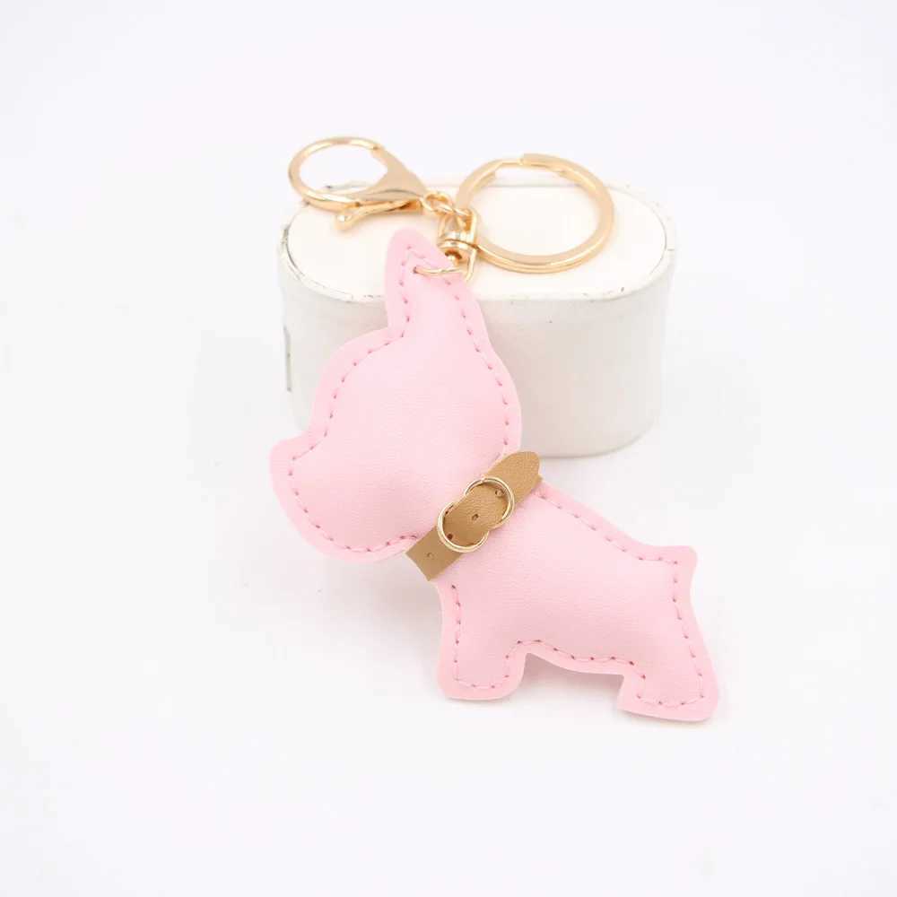 Fashion filled PU synthetic leather battle dog pet keychain bag charm pendant dog leather puppy keychainXJ250319