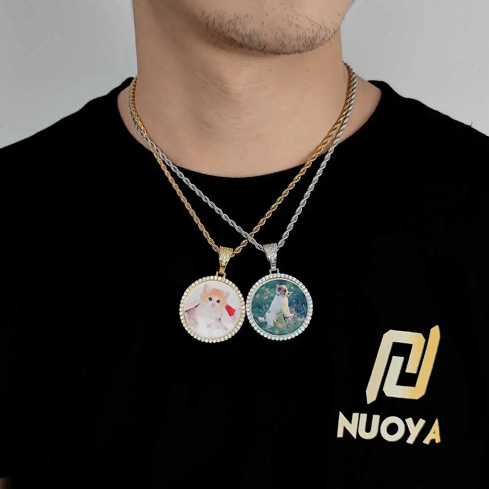 Personalized Po Medallion Bling Stone Necklace Pendant Custom Memory Picture 35MM Circle Hip Hop Jewelry Pendant 250318