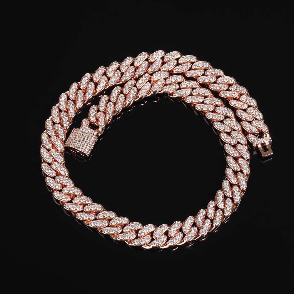 Sier & Gold Plated Miami Style Necklace with 10mm CZ Stones - Unisex Cuban k Chain