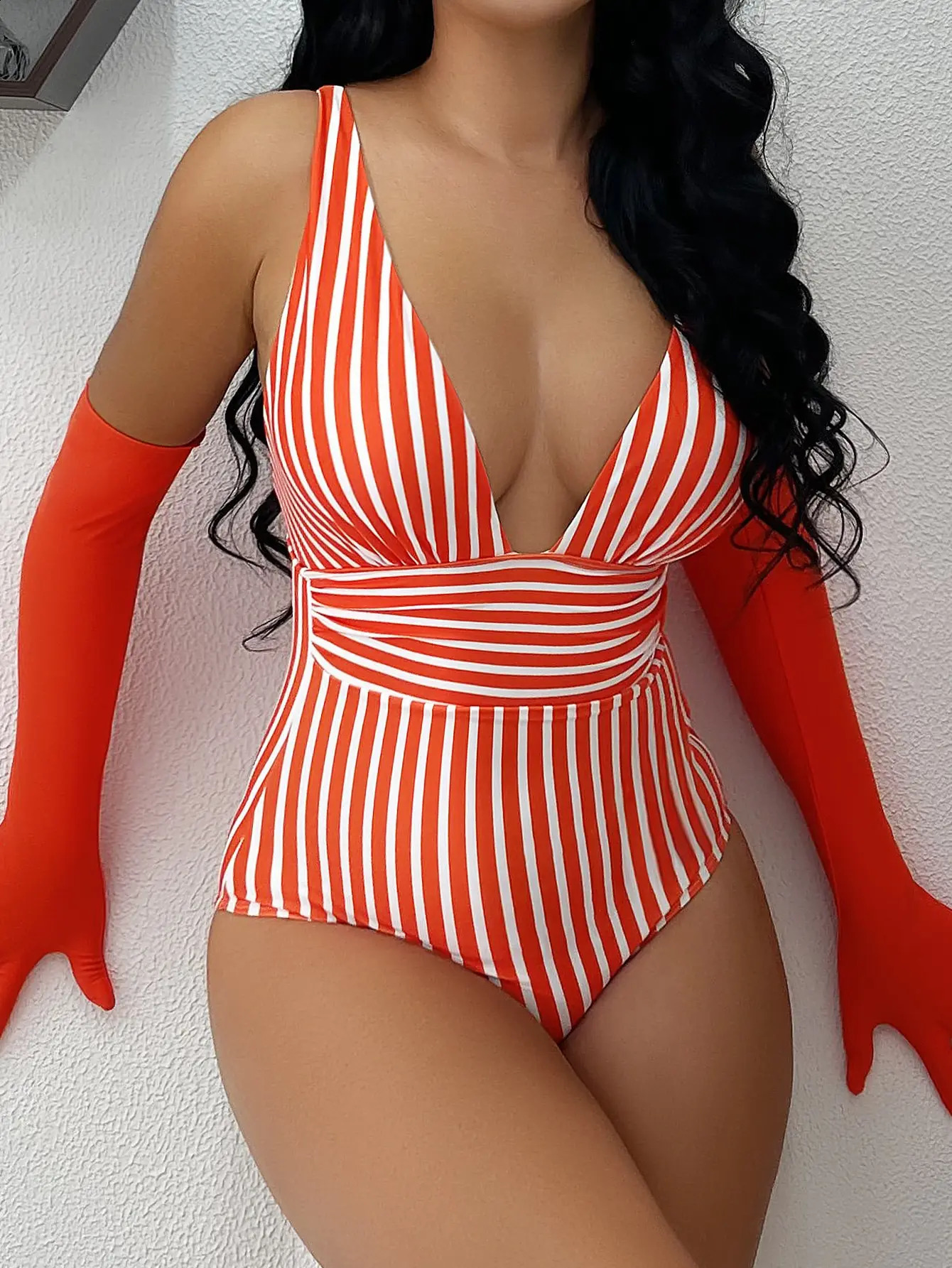 Womens Vneck swimsuit womens summer beachwear 250312