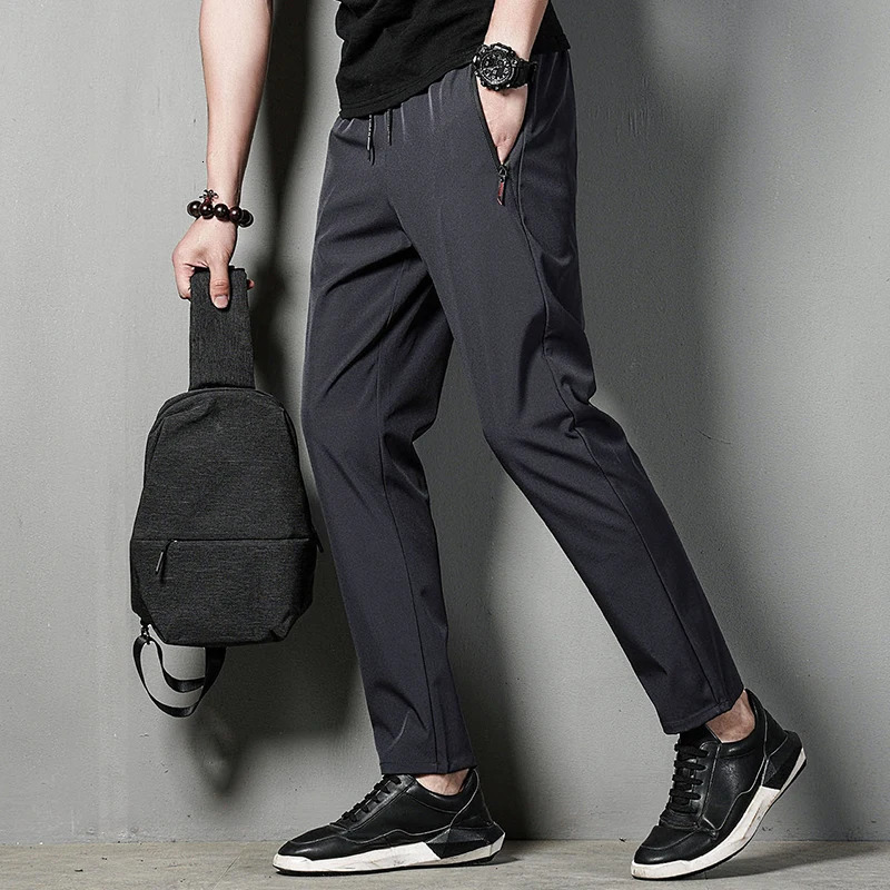 Summer mens casual pants slim suitable for thin Korean version ice silk Jinlun sports straight tube quick drying 250320