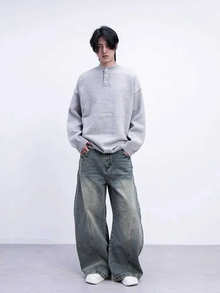 Spring and autumn American mens and womens fashion personalized straight tube washed jeans couple loose curved knife casual pants y2kT250319