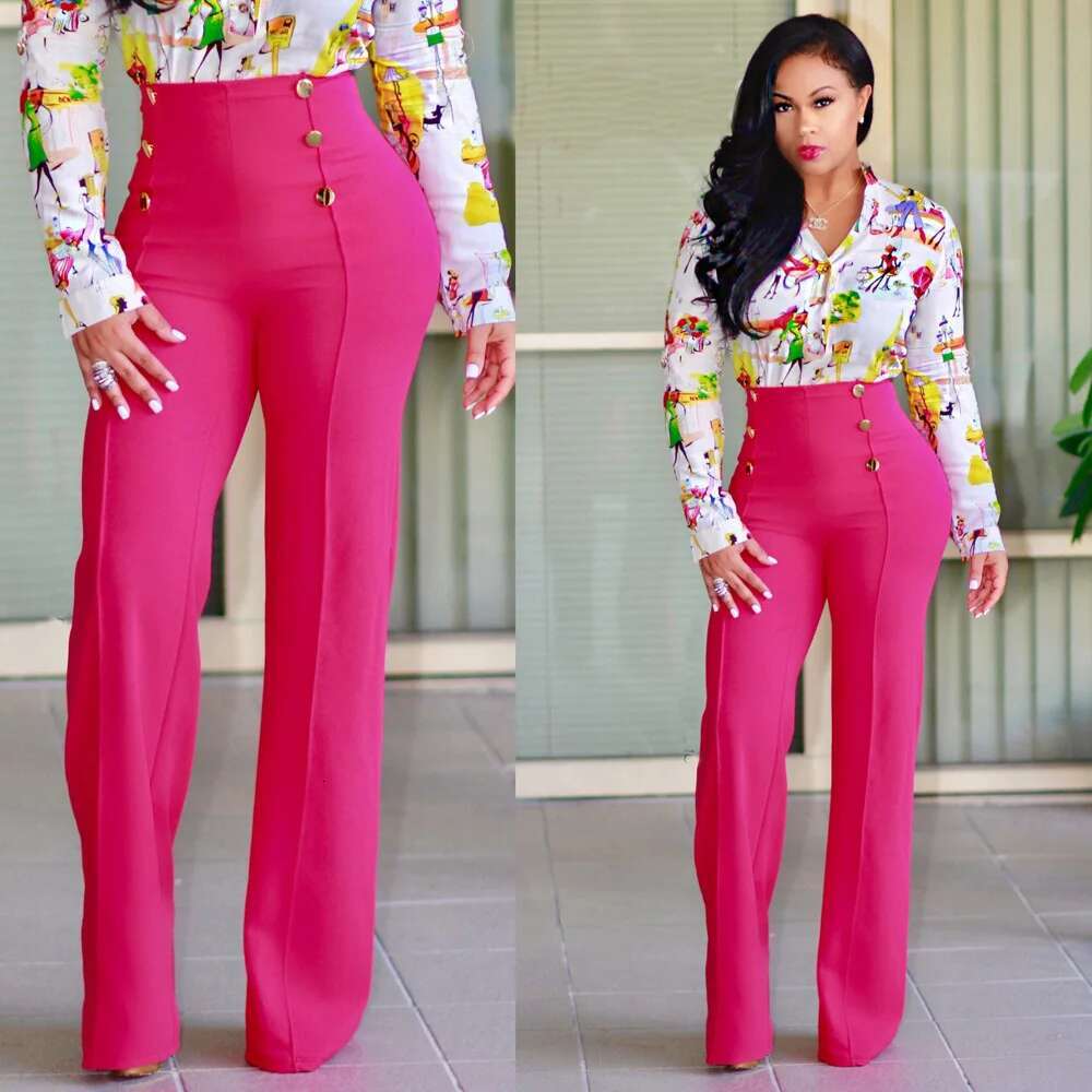 Office Lady Solid Basic Baggy Pant Fashion Women High Elastic Waist Button New Wide Leg Pants Casual Communte Beauty Trousers