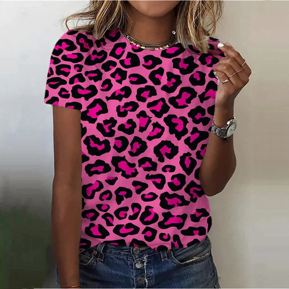 Summer O-Neck Short Sleeve Womens T-Shirt 3d Print Colorful leopard Pattern T-Shirt Pullover Top Fashion Street Female Clothing 250320