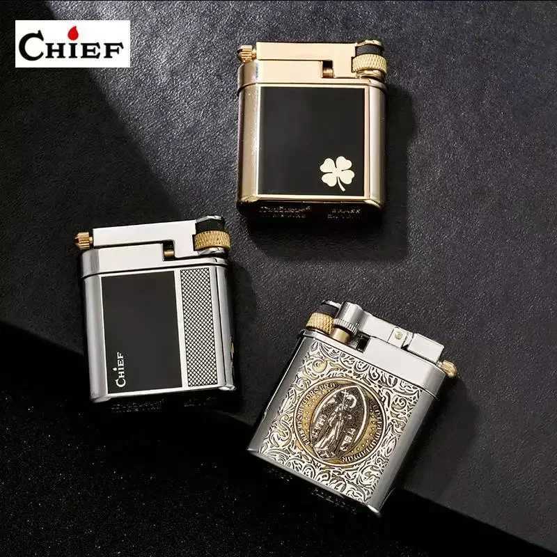 Chief Brass Lighter Creative Slide Ignition Metal Gasoline Lighter Refuelable Vintage ic Lighter Smoke AccesoiresC250320
