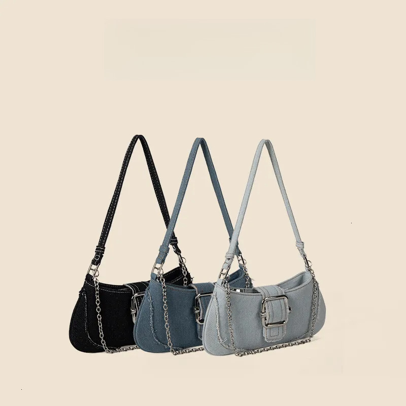 2025S Fashion Designer New Trendy Chain Denim Shoulder Girls High end And Niche Style Underarm Bag Summer Versatile For Women