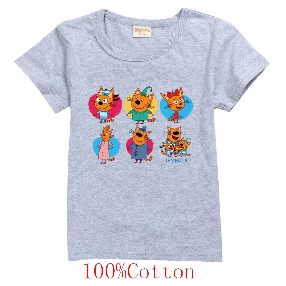 New Cartoon Kid-e-cats T Shirt Kids Three Kitten Russian Print Clothes Boys Summer Short Sleeve T-shirts Baby Girls Fashion TopsT250320