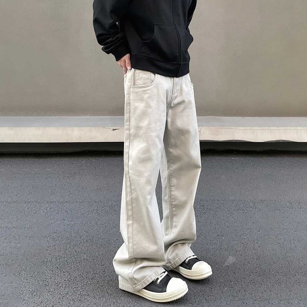 Bright white casual jeans mens streetwear Y2k straight leg retro simple autumn casual fashion winter solid street jeansT250319