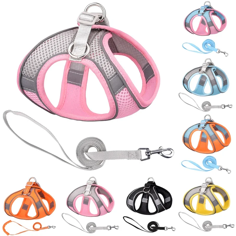 Nylon Dog Harness and Leash set Reflective Pet Harness Vest Breathable Adjustable Collars For Chihuahua Small Large Dogs