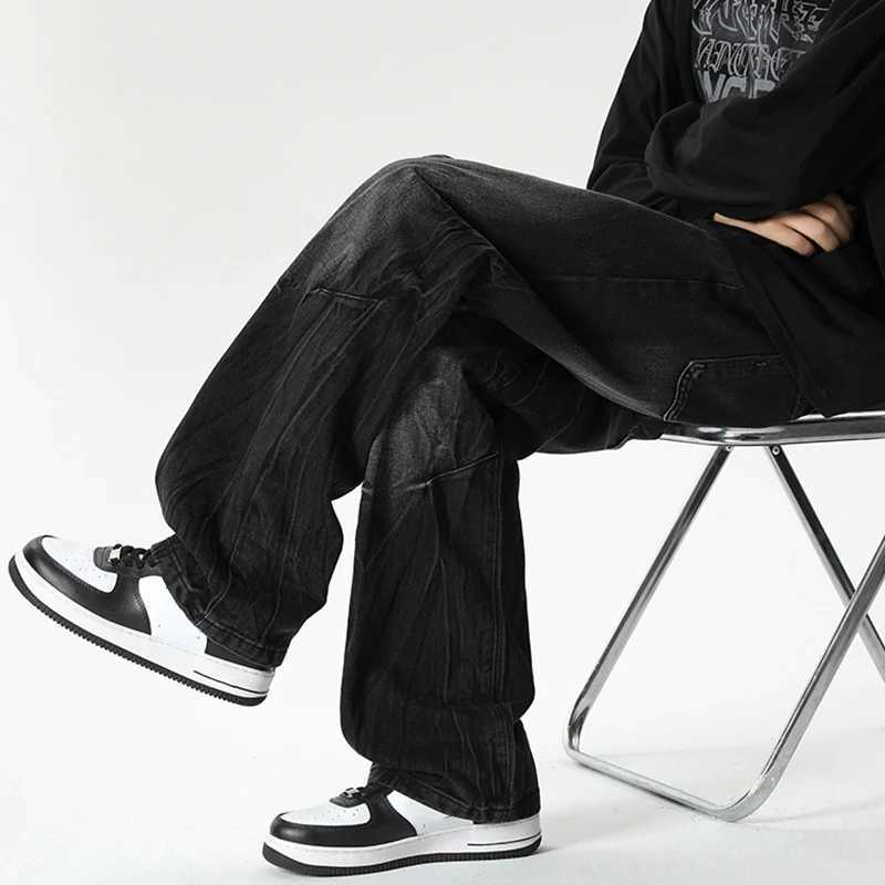 Mens luggage retro wide leg jeans mens designer spring and autumn casual denim pants fashionable straight leg high street denim TrousersT250319