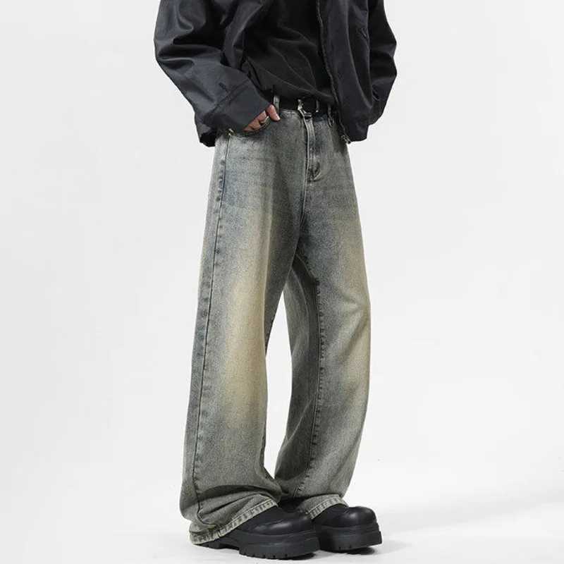 IEFB Simple Mens Denim Pants Casual Laundry American Solid Color Mens Bottom Straight Wide Leg Loose Mens Jeans 9W529T250319