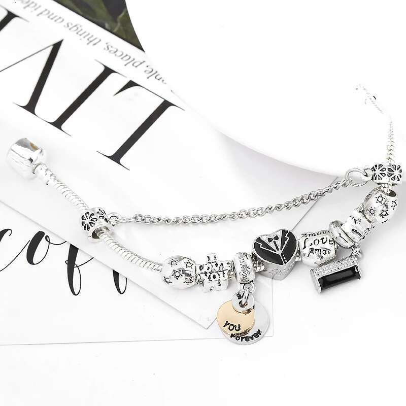Snake Chain Charm Bracelets With Forever You & Me Beads DIY Fashion Brand Bracelets For Women Jewelry Gift