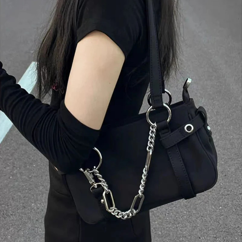 JIOMAY Nylon er Handbags for Women 2024 Spring and Summer Purses Travel Chain Underarm Black Handsome Bags 250314