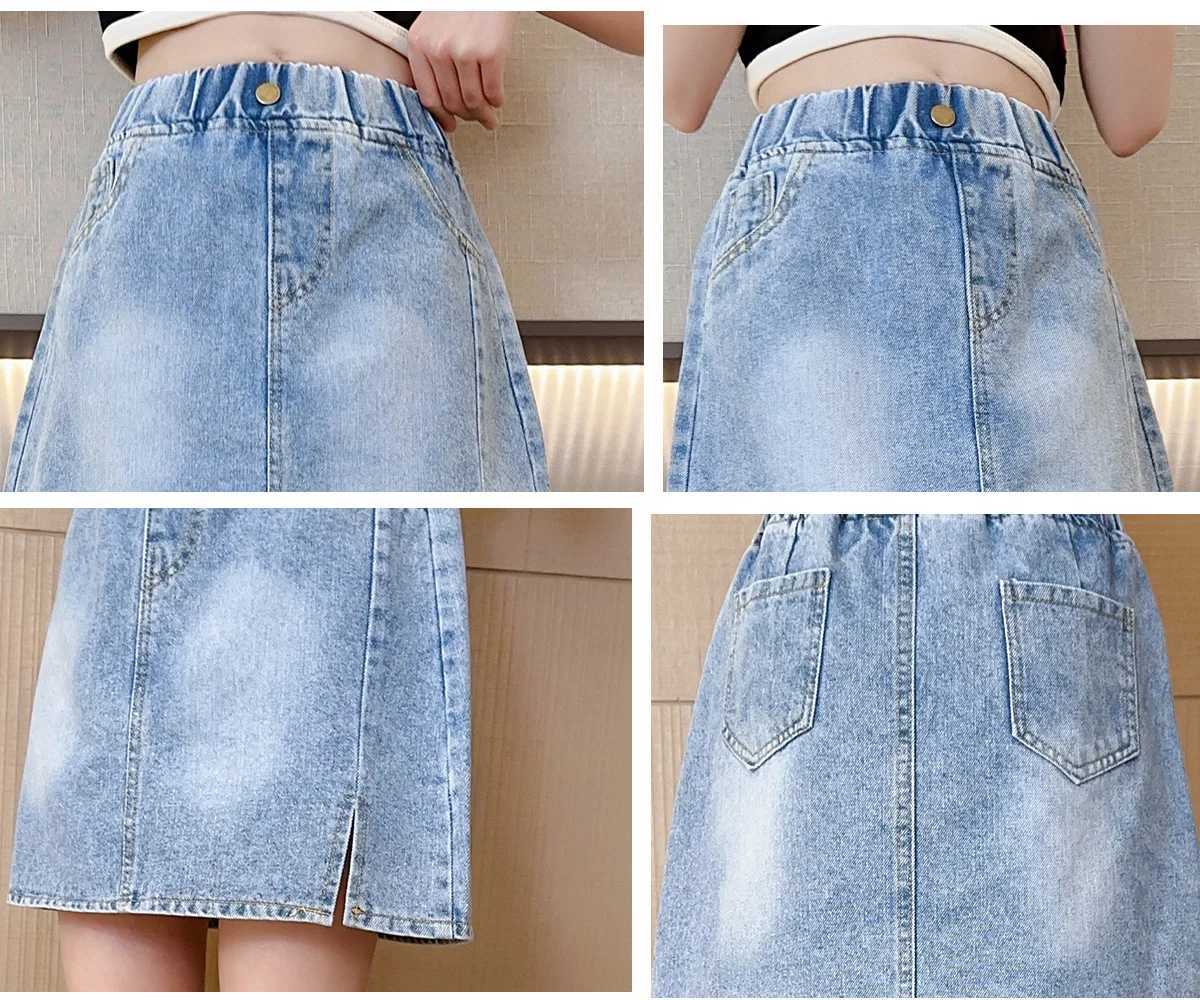 Summer girls fashionable loose solid color breathable half skirt denim skirt A-line skirt 4-10 years oldXJ250320